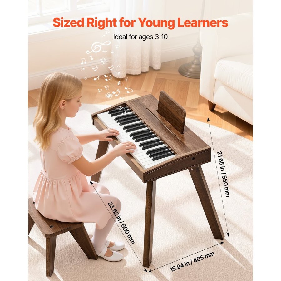 VEVOR Kids Keyboard Piano – 37 Keys, Wooden, Walnut