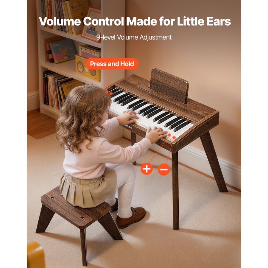 VEVOR Kids Keyboard Piano – 37 Keys, Wooden, Walnut