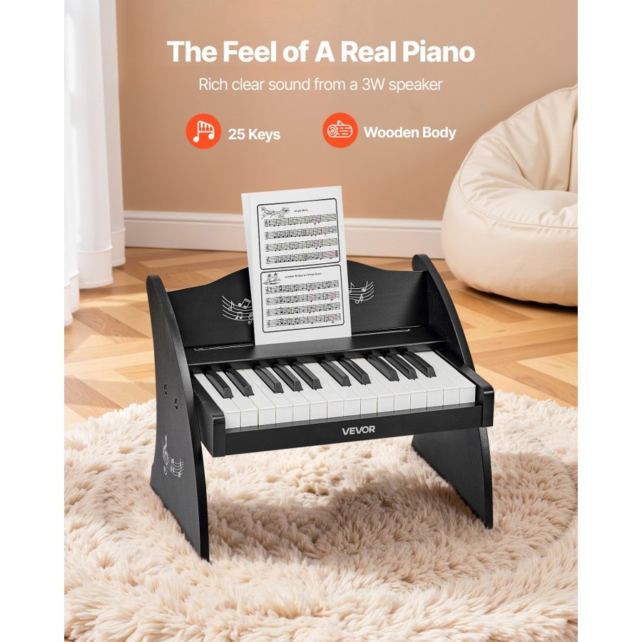 VEVOR Wood Toy Piano – Adjustable Volume, 25 Keys, 2 Power