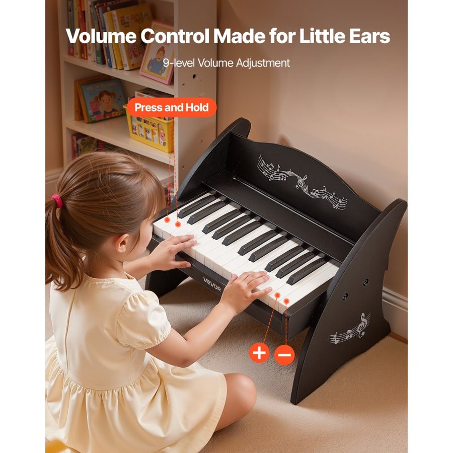 VEVOR Wood Toy Piano – Adjustable Volume, 25 Keys, 2 Power