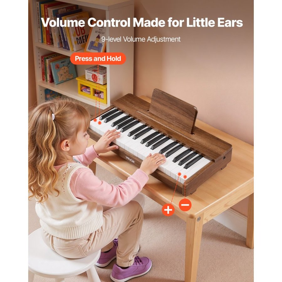 VEVOR Childrens Wooden Piano – Walnut, Dual Power, 37 Keys