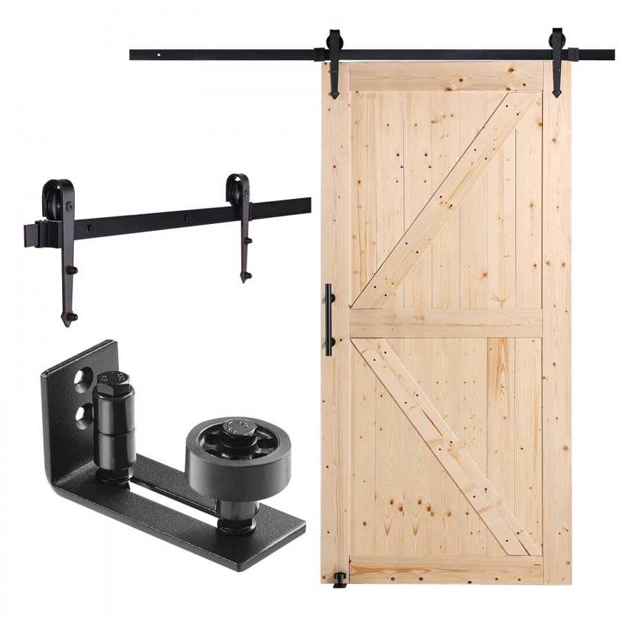 VEVOR Barn Door and Hardware Kit, 42" x 84" Wood Sliding Barn Door, Smoothly and Quietly, Barn Door Kit with 8-in-1 Floor Guide and Door Handle, Spruce Wood Panelled Slab, Easy to Install