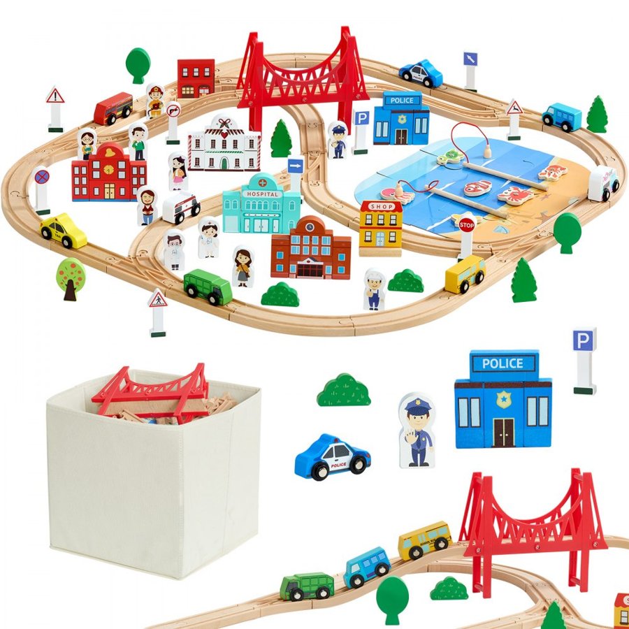 VEVOR Kids Wooden Train Set – 113 Pcs, Fishing Game