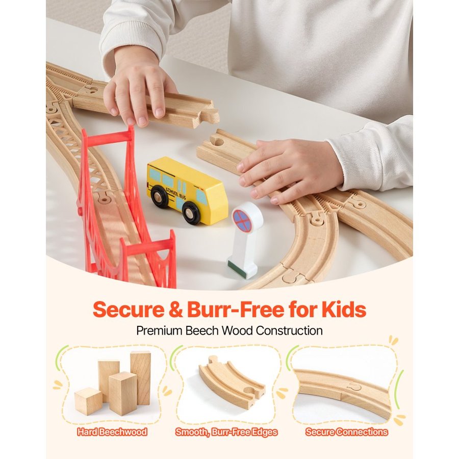 VEVOR Kids Wooden Train Set – 113 Pcs, Fishing Game