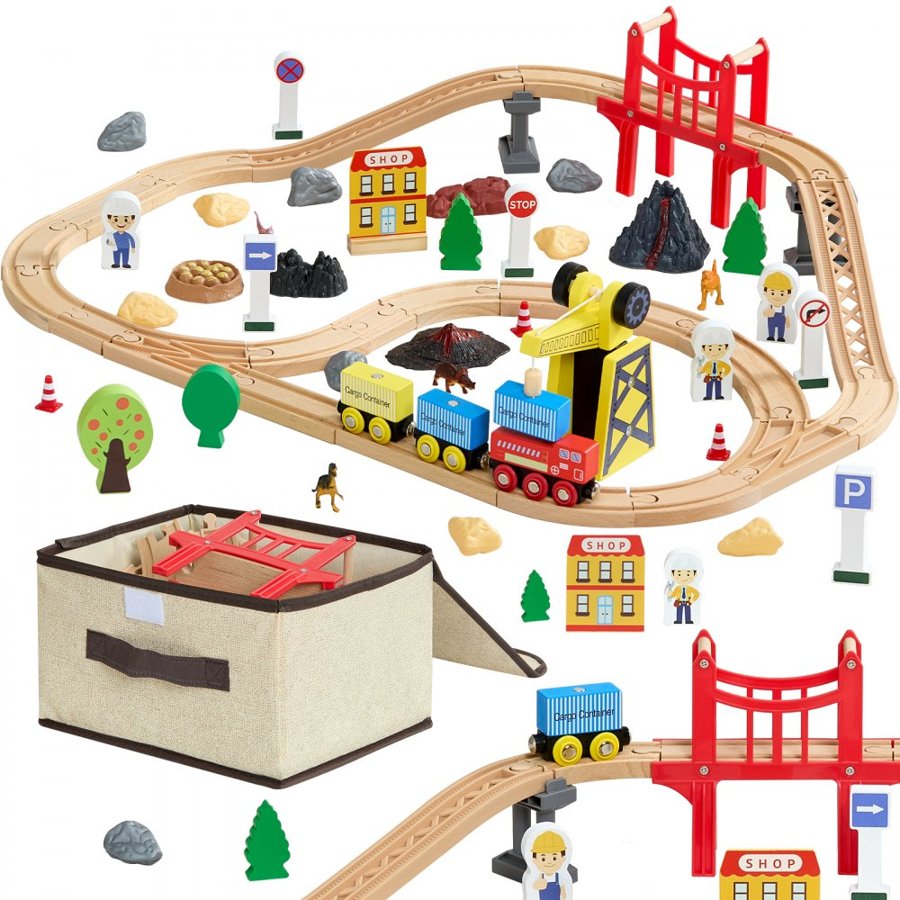 VEVOR Wooden Train Sets for Kids – 70 Pcs, Beech Wood