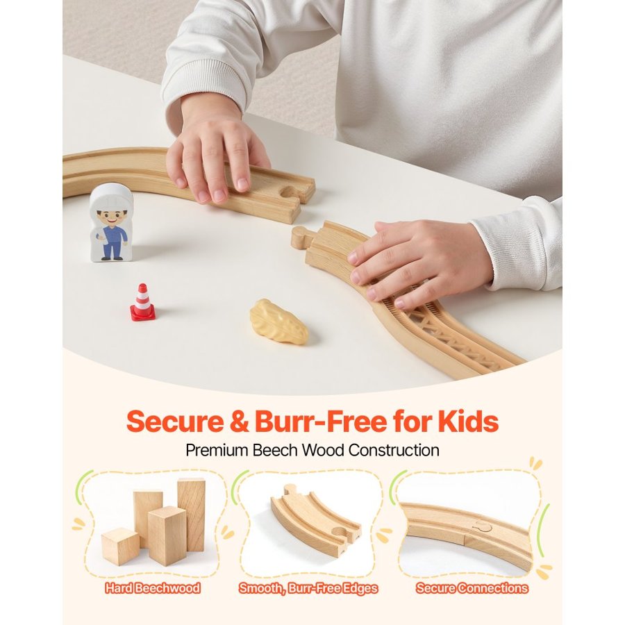 VEVOR Wooden Train Sets for Kids – 70 Pcs, Beech Wood