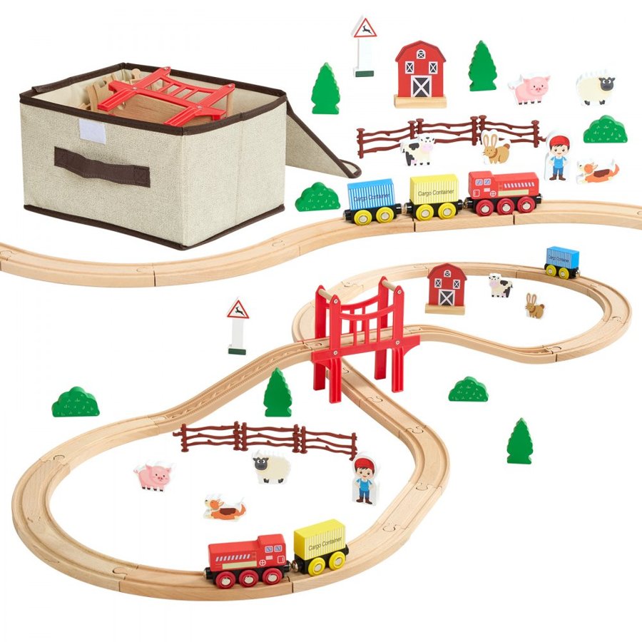 VEVOR Kids Wood Train Set – 39 Pcs, Farm Countryside