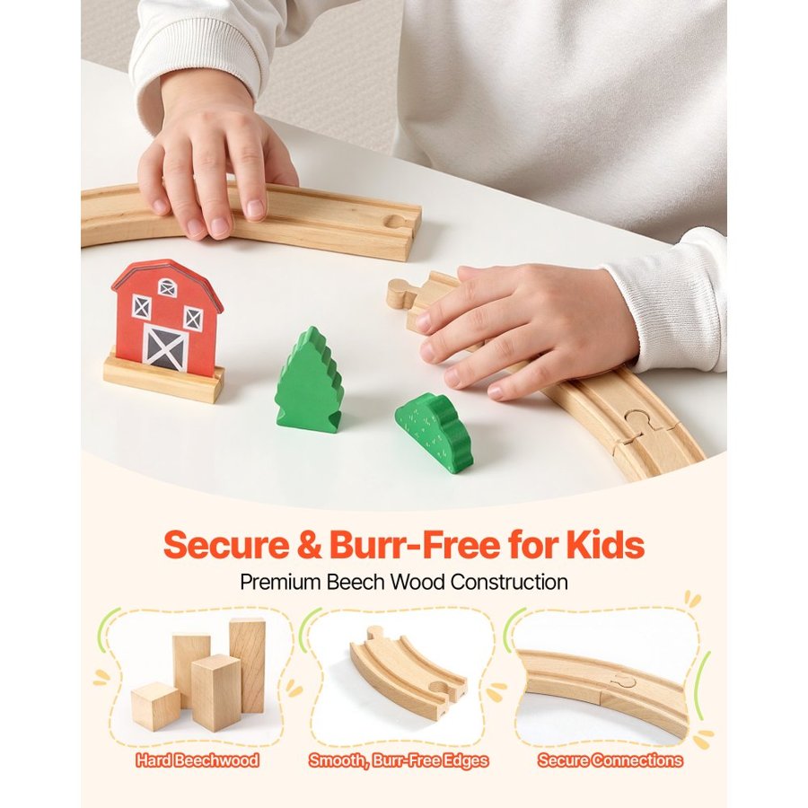 VEVOR Kids Wood Train Set – 39 Pcs, Farm Countryside
