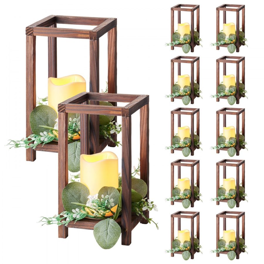 VEVOR Wood Lanterns for Weddings  – 12 Set, Ø2.95 x 4.45 Inch