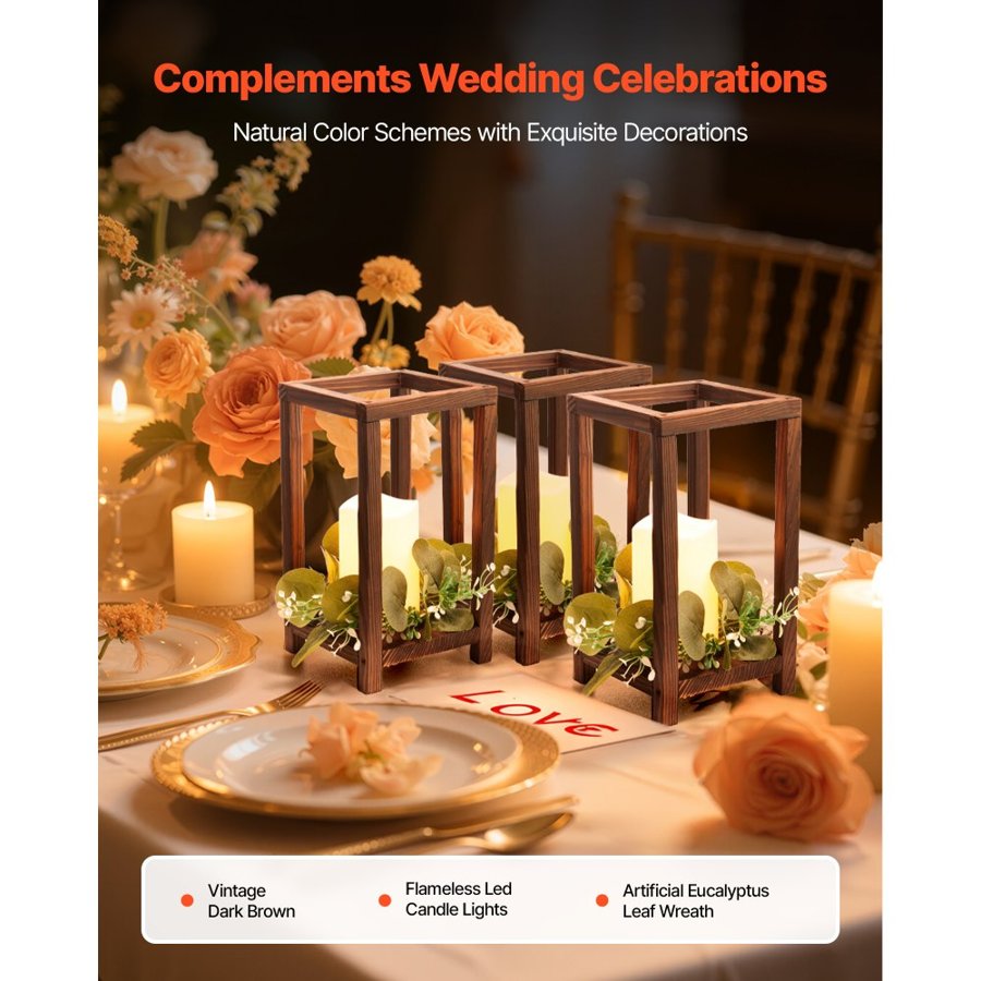 VEVOR Wood Lanterns for Weddings  – 12 Set, Ø2.95 x 4.45 Inch