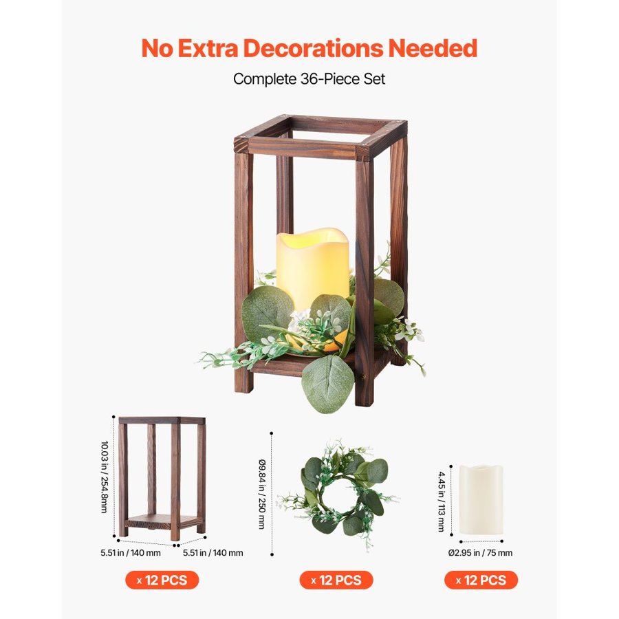 VEVOR Wood Lanterns for Weddings  – 12 Set, Ø2.95 x 4.45 Inch