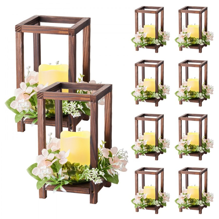 VEVOR Wooden Lantern Centerpiece – LED Candles Set, 10 Pcs