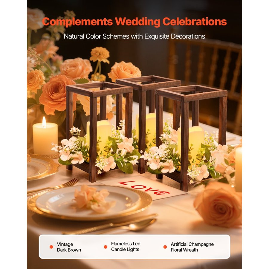 VEVOR Wooden Lantern Centerpiece – LED Candles Set, 10 Pcs