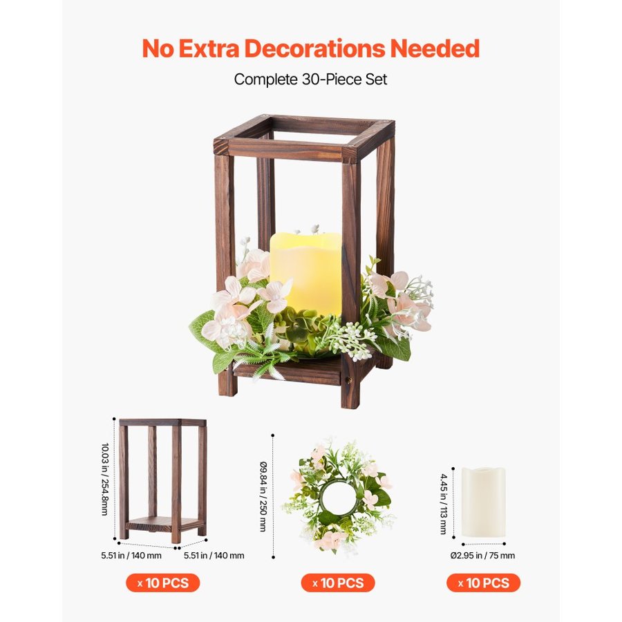 VEVOR Wooden Lantern Centerpiece – LED Candles Set, 10 Pcs