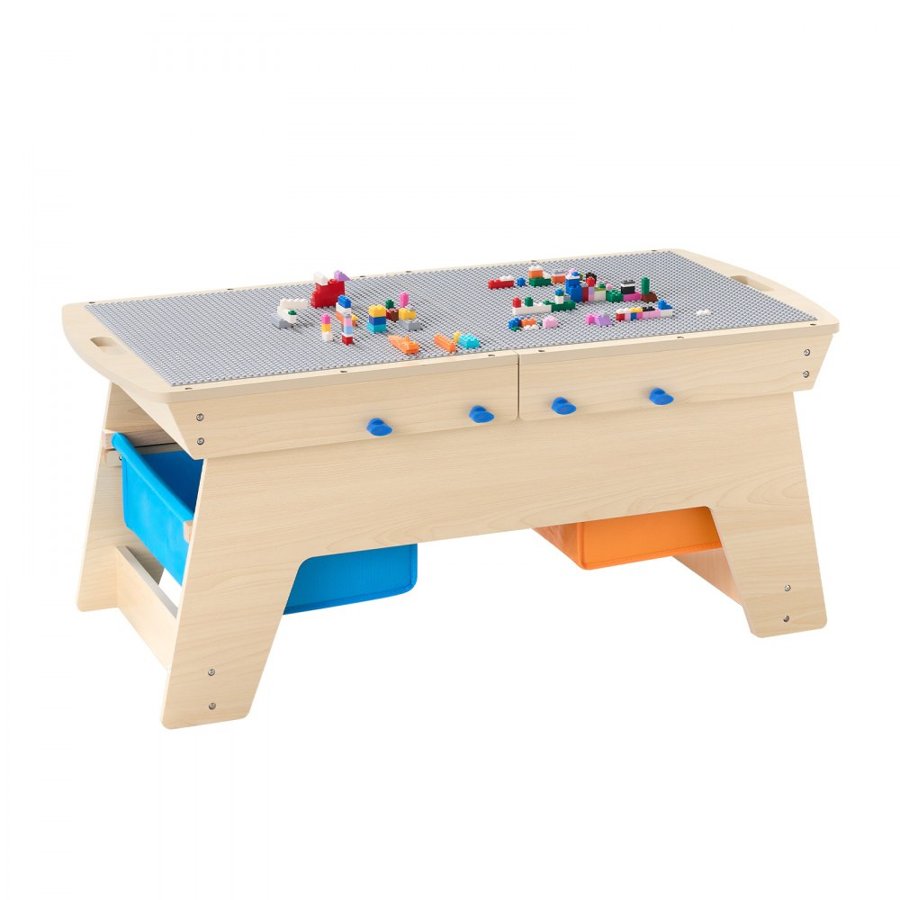VEVOR Kids Wooden Activity Table – 200 Building Bricks,3 Bin