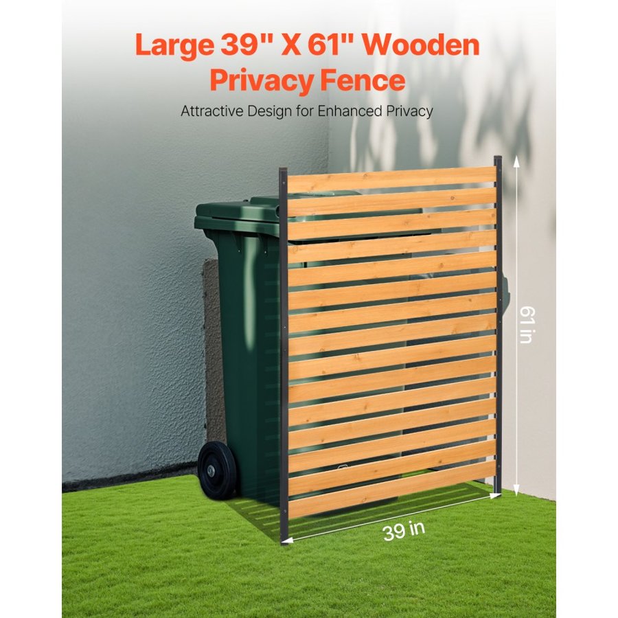 VEVOR Wood Privacy Fence, 39" W x 61" L, 1-Panel Air Conditioner Fence Screen, Pool Equipment Enclosure with Metal Stakes, Easy DIY Installation, Outdoor Trash Can Hider for Garden Decoration