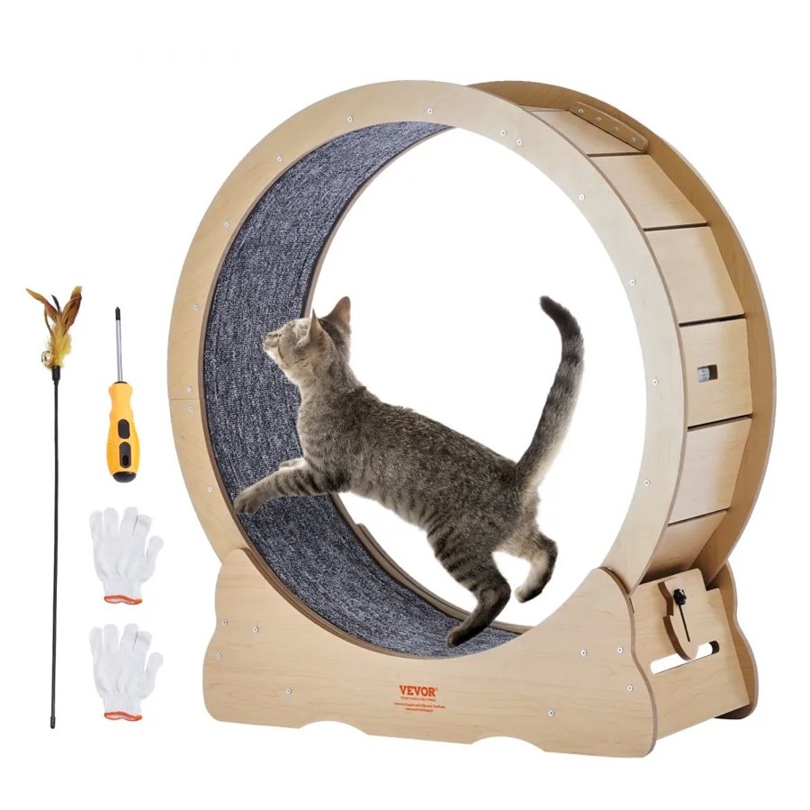 VEVOR Cat Exercise Wheel, Large Cat Treadmill Wheel for Indoor Cats, 35.8 inch Cat Running Wheel with Detachable Carpet and Cat Teaser for Running/Walking/Training, Suitable for Most Cats