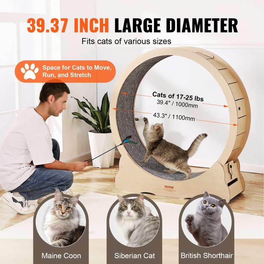 VEVOR Cat Circle Treadmill – 43.3 Inch, 39.37 in/1000 mm
