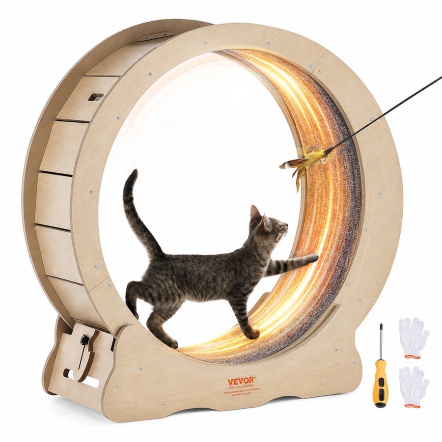 VEVOR Cat Exercise Wheel, Large Cat Treadmill Wheel for Indoor Cats, 29.5 inch Cat Running Wheel with Detachable Carpet and Cat Teaser for Running/Walking/Training, Suitable for Most Cats