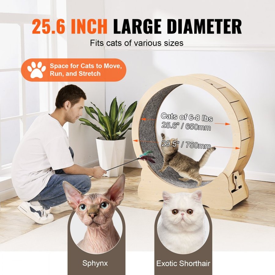 VEVOR Cat Exercise Wheel, Large Cat Treadmill Wheel for Indoor Cats, 29.5 inch Cat Running Wheel with Detachable Carpet and Cat Teaser for Running/Walking/Training, Suitable for Most Cats