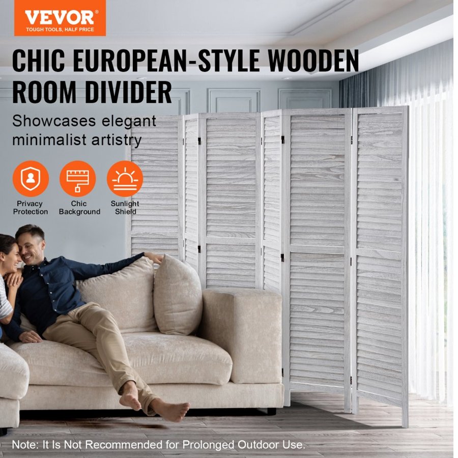 VEVOR Wood Panel Room Divider – 6 Panels, 95-Inch Tall