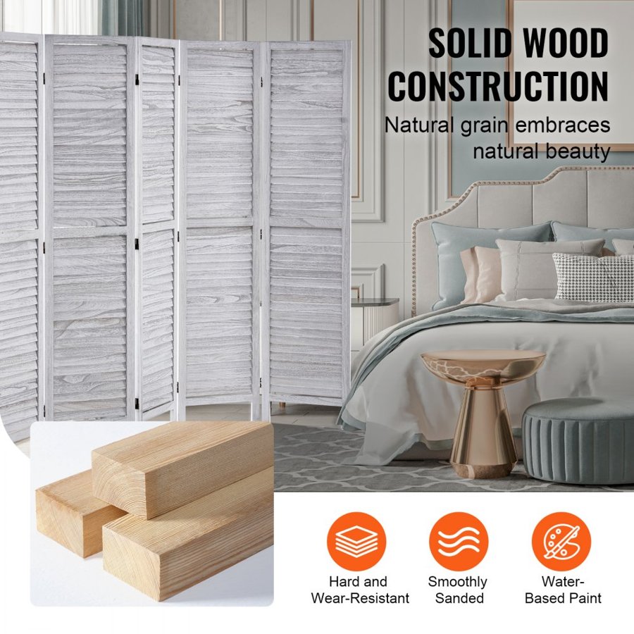 VEVOR Wood Panel Room Divider – 6 Panels, 95-Inch Tall