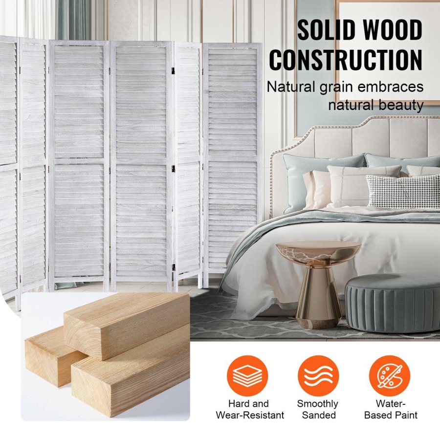 VEVOR Wood Room Divider, 8 Panel Wood Folding Privacy Screen, 66.9 Inches Tall Indoor Louvered Wooden Partition, Portable Decoration Screen, for Room Separation, Home, Office, Restaurant & Bedroom