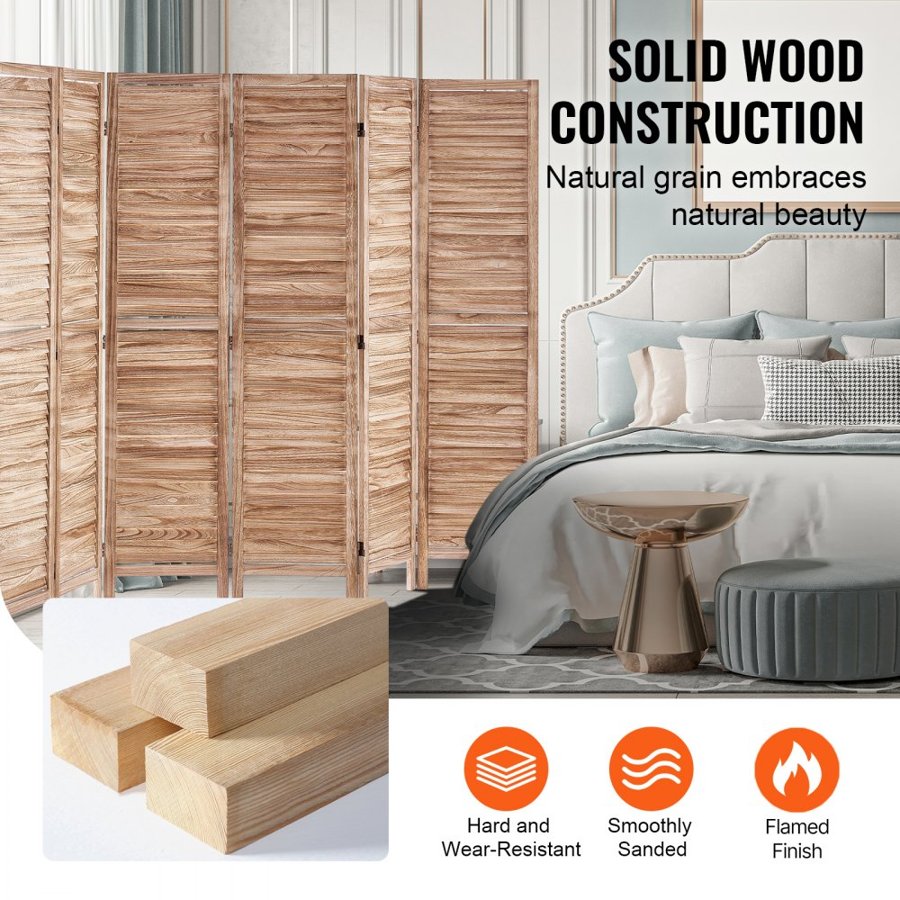 VEVOR Wood Room Divider, 8 Panel Wood Folding Privacy Screen, 66.9 Inches Tall Indoor Louvered Partition Divider, Portable Decoration Screen, for Room Separation, Home, Office, Restaurant & Bedroom