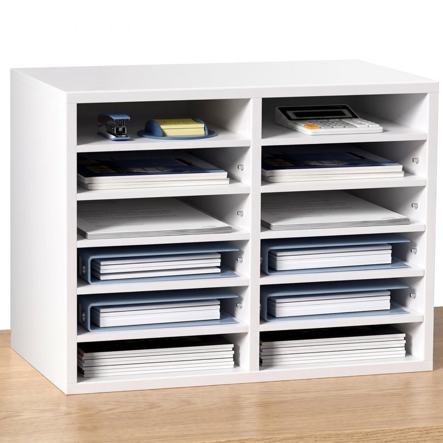 VEVOR Literature Organizers, 12 Compartments Office Mailbox with Adjustable Shelves, Wood Literature Sorter 51.8 x 30.5 x 40.9 cm for Office, Home, Classroom, Mailrooms Organization, EPA Certified White