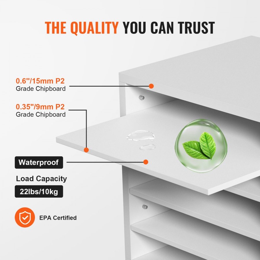 VEVOR Literature Organizers, 5 Compartments Office Mailbox with Adjustable Shelves, Wood Literature Sorter 35.3 x 30.5 x 33.0 cm for Office, Home, Classroom, Mailrooms Organization, EPA Certified, White