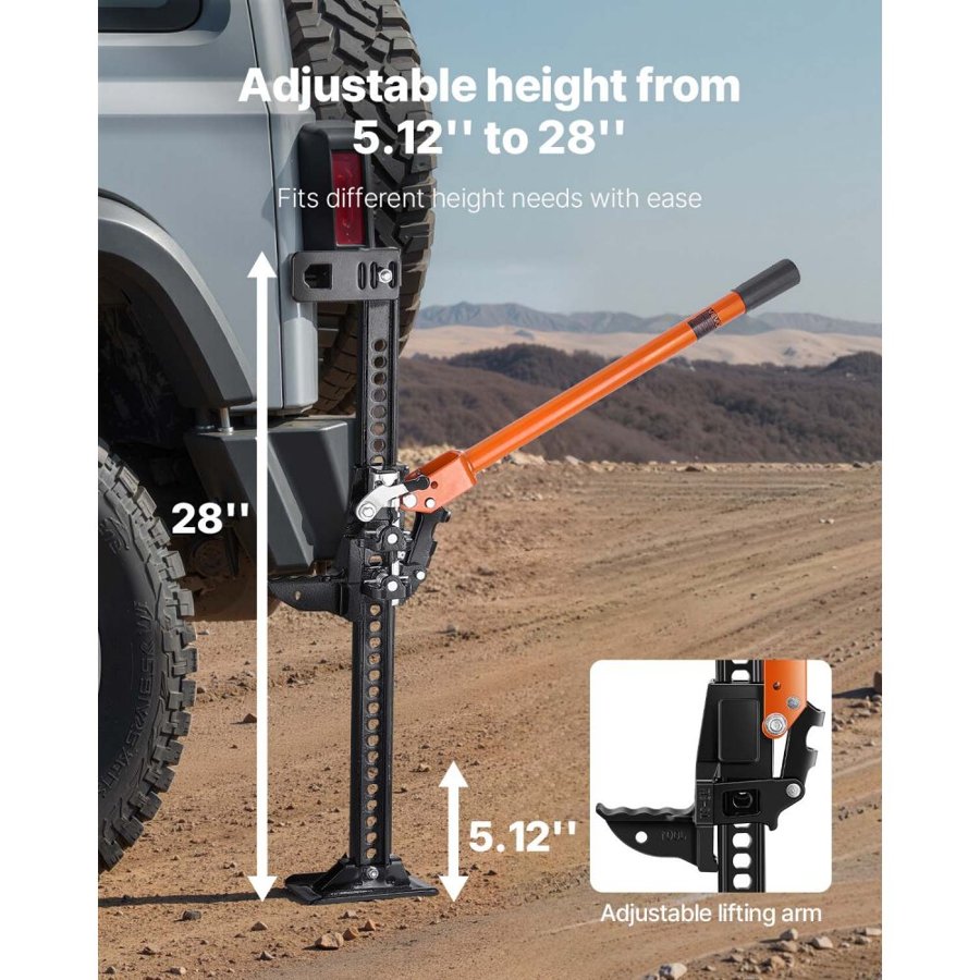 VEVOR Farm Jack, 845mm Utility High Lift Farm Jack, 3.18 Ton Capacity Ratcheting Off Road Utility Jacks, Heavy-Duty Lift Jacks with 130.1-711.2 mm Lifting Range for Tractor, Truck, SUV