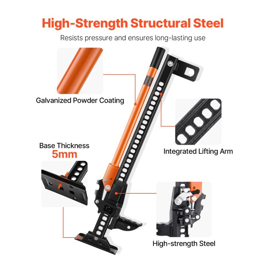 VEVOR Farm Jack, 845mm Utility High Lift Farm Jack, 3.18 Ton Capacity Ratcheting Off Road Utility Jacks, Heavy-Duty Lift Jacks with 130.1-711.2 mm Lifting Range for Tractor, Truck, SUV