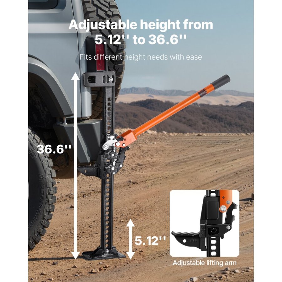 VEVOR Farm Jack, 107.5 cm Utility High Lift Farm Jack, 3.18 Ton Capacity Ratcheting Off Road Utility Jacks, Heavy-Duty Lift Jacks with 130.1-929.6 mm Lifting Range for Tractor, Truck, SUV