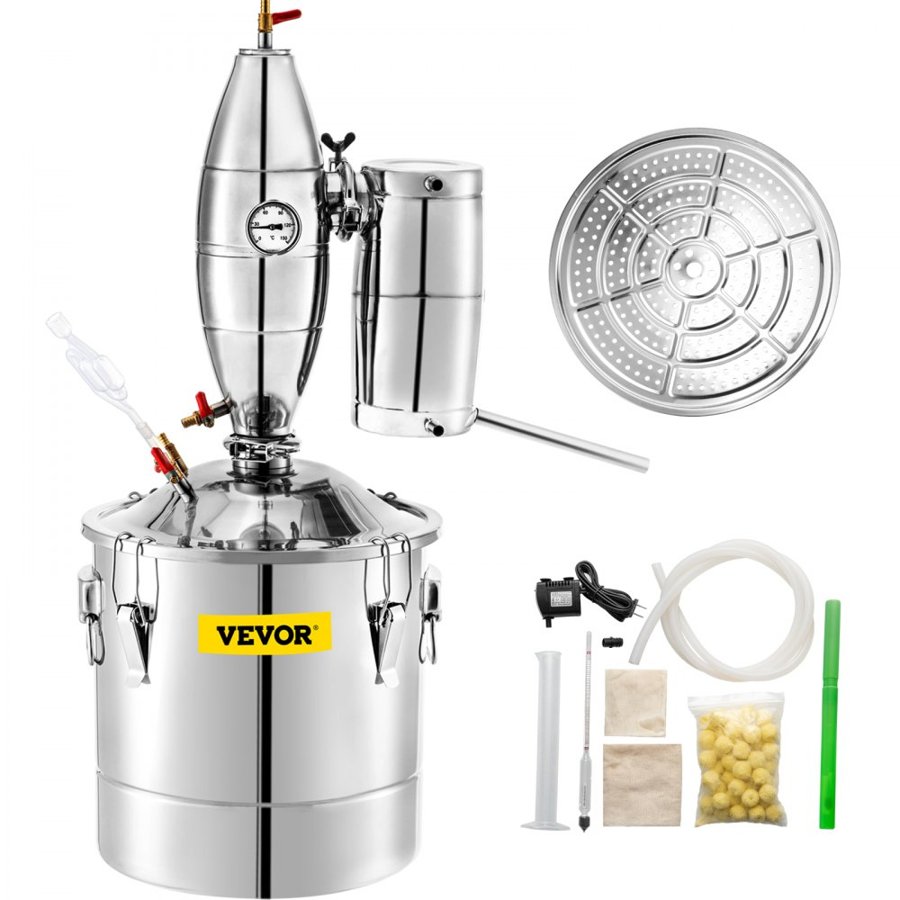 VEVOR Wine Boiler Stainless Steel Water Alcohol Distiller 13.2 Gallon Alcohol Still 50L Whiskey Distillery Kit Home Moonshine Still with Thermometer and fermentation tank for Alcohol Distilling