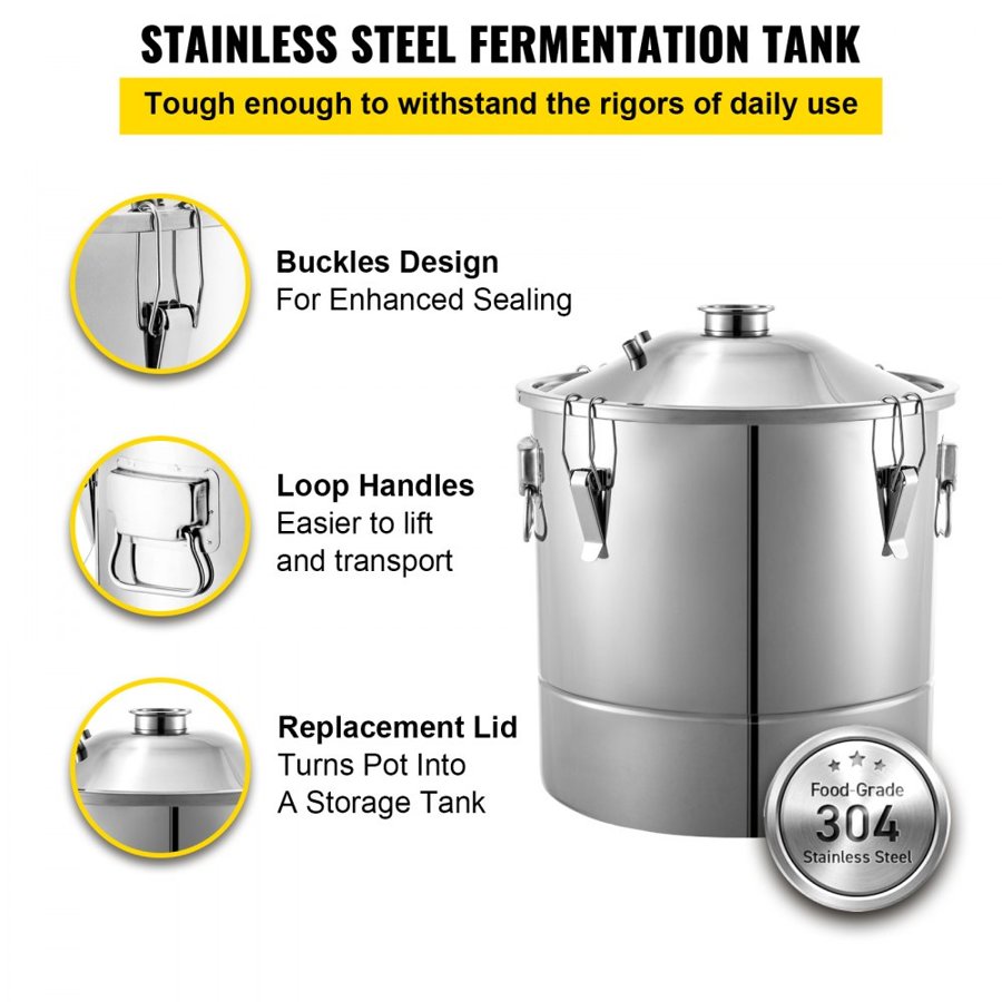 VEVOR Wine Boiler Stainless Steel Water Alcohol Distiller 13.2 Gallon Alcohol Still 50L Whiskey Distillery Kit Home Moonshine Still with Thermometer and fermentation tank for Alcohol Distilling