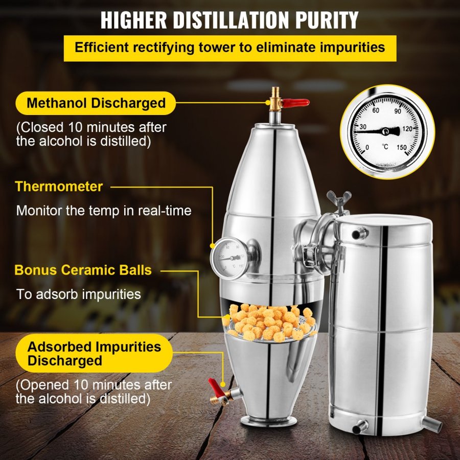 VEVOR Alcohol Distiller 70L /18.5 Gal Alcohol Still Whiskey Distillery Kit Home Moonshine Still with Thermometer and fermentation tank for Alcohol Distilling