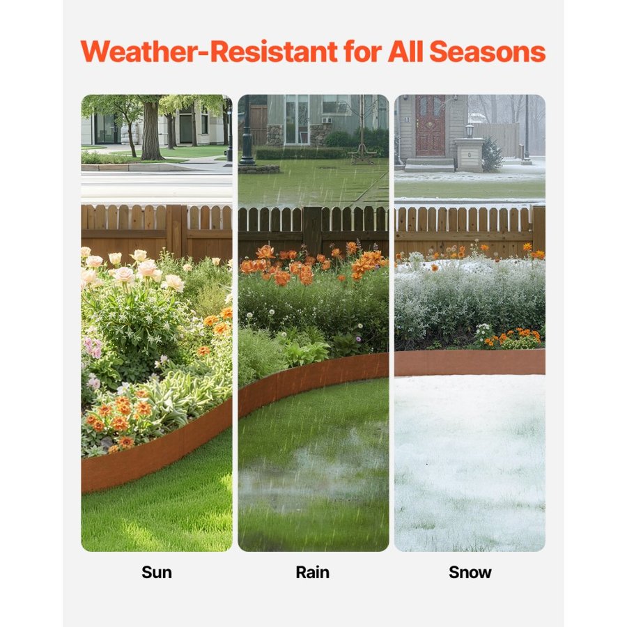 VEVOR Steel Landscape Edging, 6 Packs 40 x 8 in Weather-Resistant & Pre-Rust Metal Landscape Edging, Bendable Garden Edging Border, Lawn Edging for Flower Bed Yard Pathway Divider
