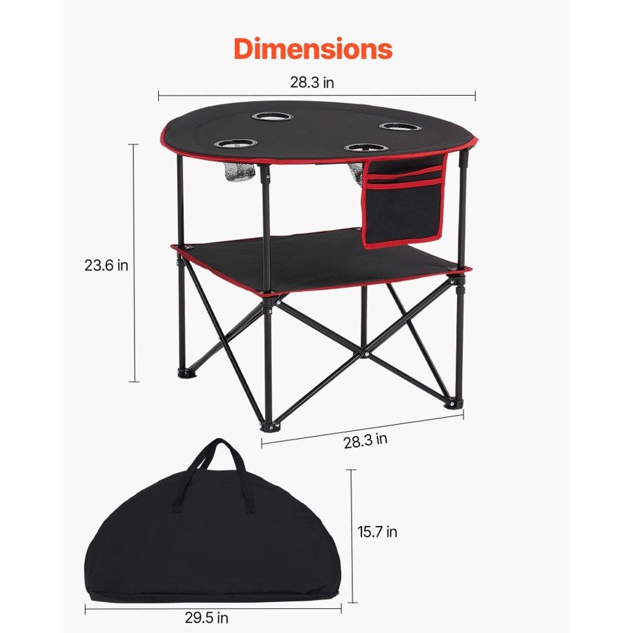 VEVOR Lightweight Folding Picnic Table - 600D, 4 Cup Holder