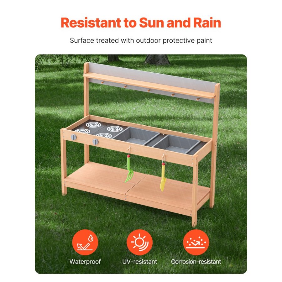 VEVOR Mud Kitchen for Kids, Wooden Toy Play Kitchen Set with Accessories, Outdoor Grocery Store Playset, Pretend Play Outdoor Kitchen for Boys and Girls, Toddler Play Kitchen with Stoves and Sink