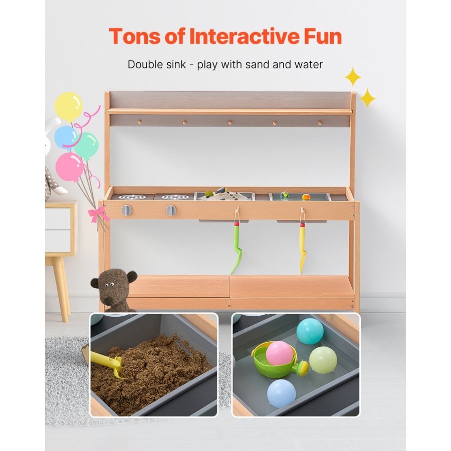 VEVOR Mud Kitchen for Kids, Wooden Toy Play Kitchen Set with Accessories, Outdoor Grocery Store Playset, Pretend Play Outdoor Kitchen for Boys and Girls, Toddler Play Kitchen with Stoves and Sink