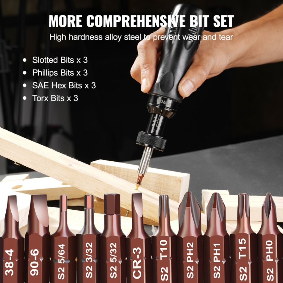 VEVOR Adjustable Torque Screwdriver 1/4" Range 1.1-7.9 N·m w/ 0.1 N·m Increment