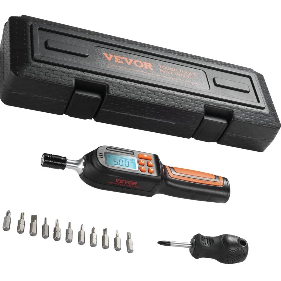 VEVOR Digital Torque Screwdriver, 0.64 cm Drive Screwdriver Torque Wrench, Electrician Torque Screwdriver with LCD, 0.30-7.98 N·m Torque Range, 0.01 N·m Increment Torque Screwdriver with Bits & Case