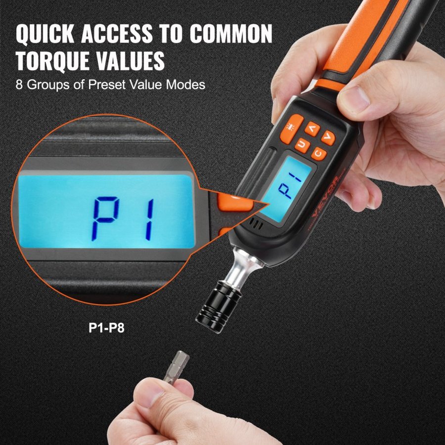 VEVOR Digital Torque Screwdriver, 0.64 cm Drive Screwdriver Torque Wrench, Electrician Torque Screwdriver with LCD, 0.30-7.98 N·m Torque Range, 0.01 N·m Increment Torque Screwdriver with Bits & Case