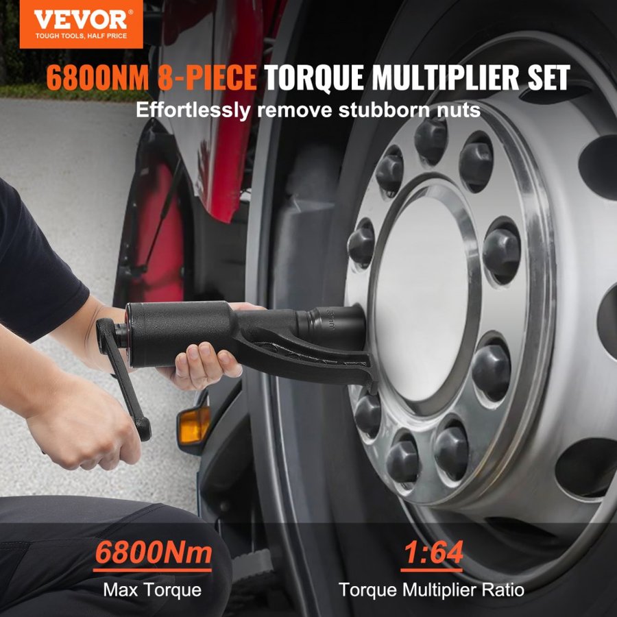 VEVOR Torque Multiplier, Heavy Duty Torque Multiplier Wrench Set, 1 Inch Drive Lug Nut Wrench Torque Multiplier, 1:64 6800N.m Lug Nut Remover, with 8 Sockets and Storage Case for Truck Trailer RV