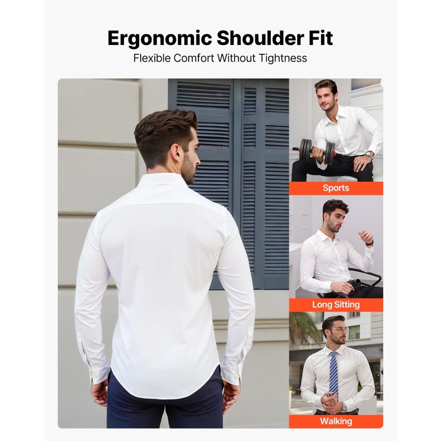 VEVOR Wrinkle Free White Dress Shirt – M, L, and XL Sizes