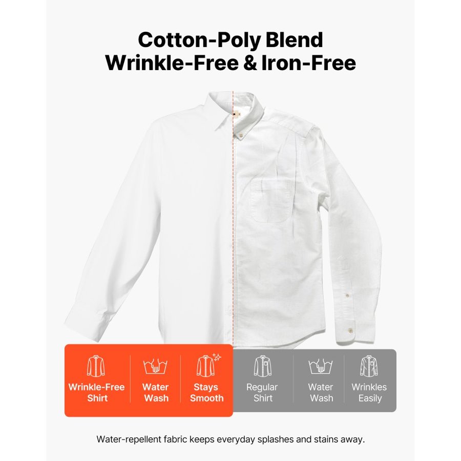 VEVOR Wrinkle Free White Dress Shirt – M, L, and XL Sizes