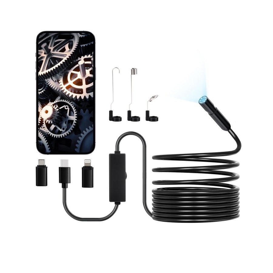 VEVOR Endoscope Camera with Light, 1920P HD Borescope for Android & IOS, 8 LED Lights Inspection Camera with 5m Semi-Rigid Cable, 2X Zoom, IP67 Waterproof Snake Scope Camera for Auto, Plumbing
