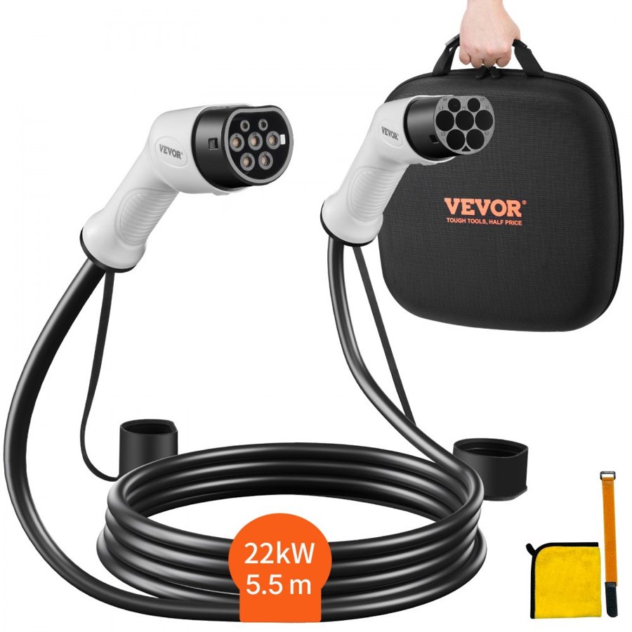 VEVOR 32 Amp EV Charging Cable – Type 2, 22kW, 5 Meters