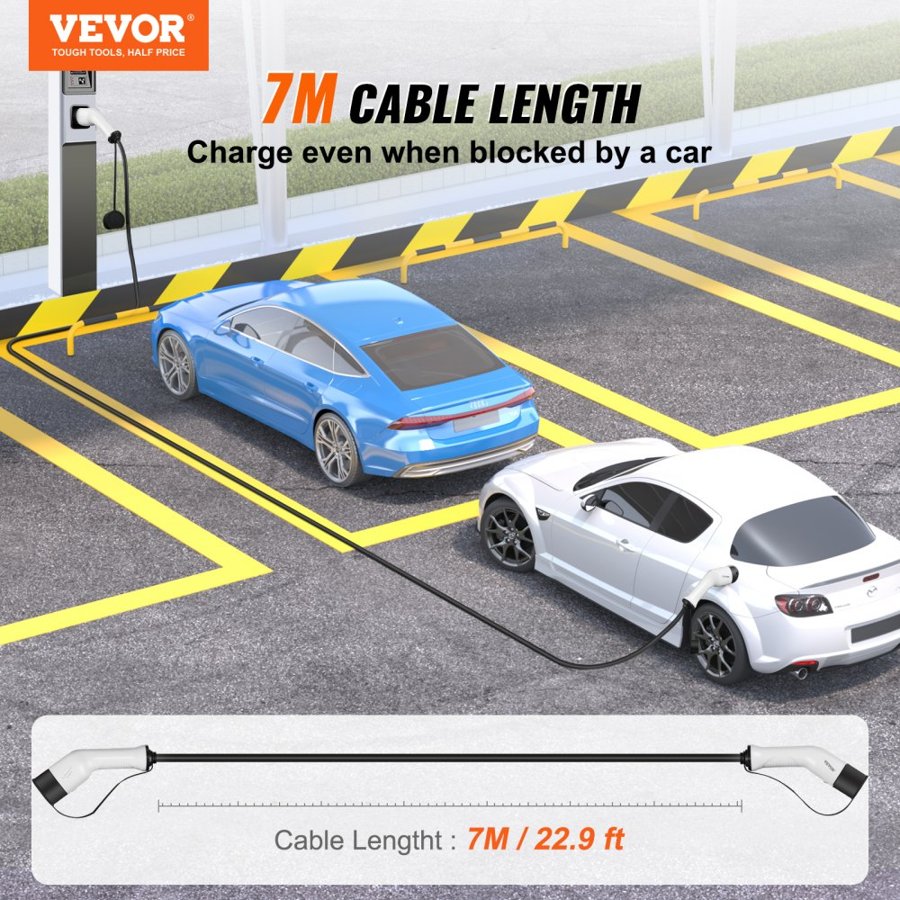 VEVOR Type 2 to Type 2 EV Charging Cable – 22kW, 7 Meters