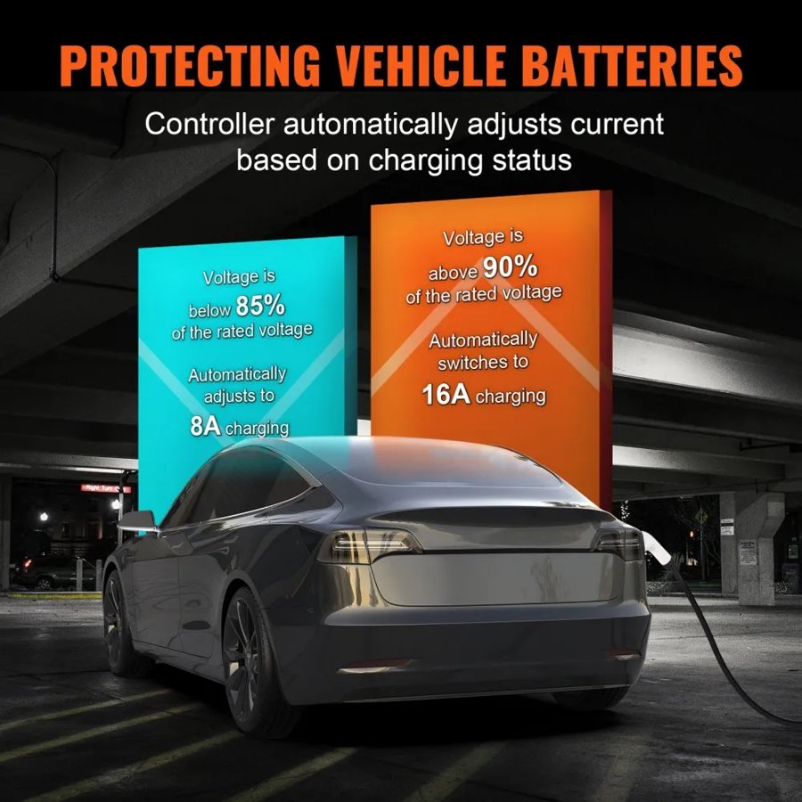 VEVOR Portable EV Charger Type 2, 16A 3.7 kW, Electric Vehicle Car Charger with 8.6m Charging Cable CEE 7/7 Plug, IEC 62196 Home EV Charging Station with Storage Bag Charging Cable Hook, IP66
